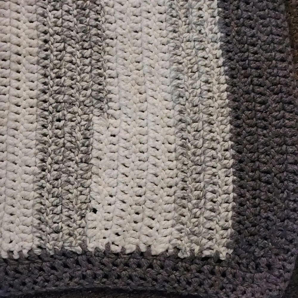 Beautiful handmade crochet blanket throw stripes greys and white rug